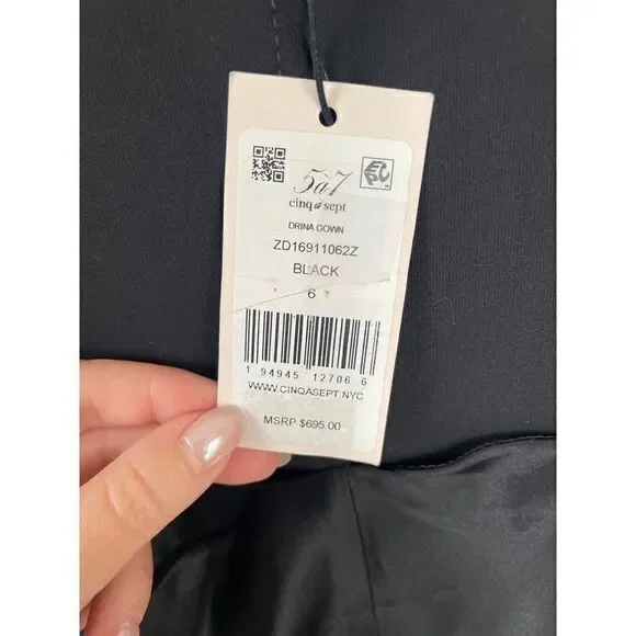 Cinq a Sept Drina Gown High‎ Low Crepe Satin Bow Size 6 Black - Picture 9 of 9